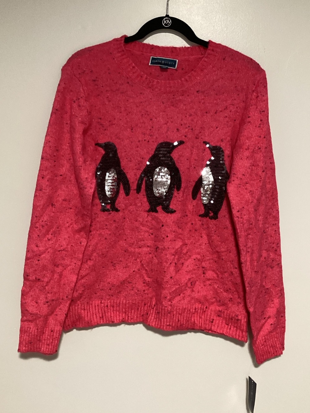 Karen Scott Red Sequin Penguin Crewneck Sweater